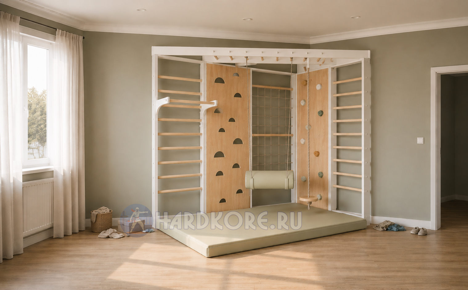 угловой спортивный комплекс две шведские стенки для квартиры между стенками компактный размер скалодром плюс рукоход.jpg