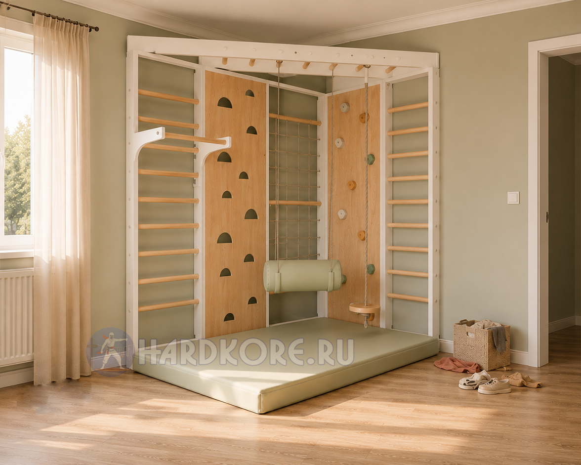 угловой спортивный комплекс две шведские стенки для квартиры между стенками компактный размер скалодром плюс рукоход.jpg